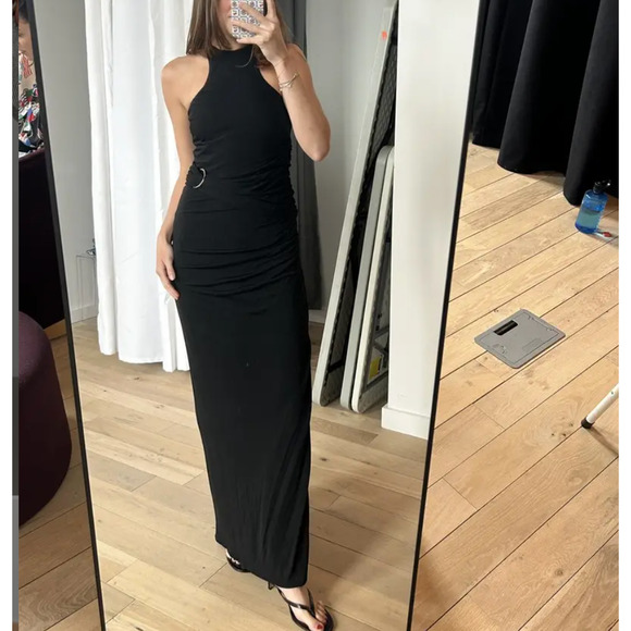 Halston Black Tank Gown Size 8 Cocktail Bodycon Halter Chic Maxi Dress $545 Flaw - Picture 5 of 10